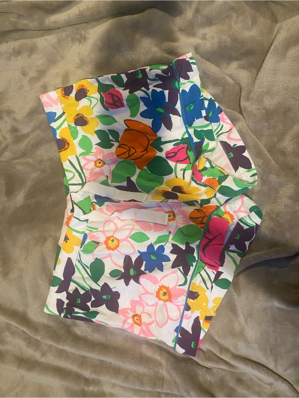 J. Crew White Floral High-Waist Shorts with Multicolor Blooms